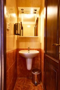 a bathroom with a sink and a mirror at Penzion Pivovar Volt in Jablonec nad Nisou