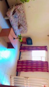 Zimmer mit 2 Etagenbetten und einem Fenster in der Unterkunft Moji pension in Addis Abeba