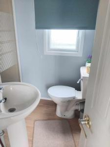 a bathroom with a white toilet and a sink at Sunnyside - Pet friendly, Ingoldmells in Ingoldmells