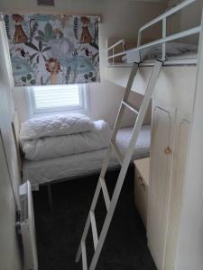 a small bedroom with a bunk bed and a ladder at Sunnyside - Pet friendly, Ingoldmells in Ingoldmells