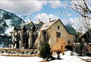 ル・モネティエ・レ・バンにあるAppartement de 4 chambres avec balcon amenage et wifi a Le Monetier les Bains a 1 km des pistesの雪の大きな建物