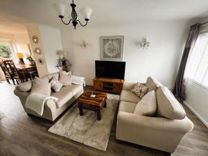ein Wohnzimmer mit 2 Sofas und einem TV in der Unterkunft Raes Place in Sandown
