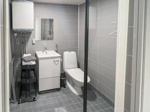 a bathroom with a toilet and a sink at Holiday Home Rakkaranta c- henry ford cabin two skipa by Interhome in Hyrynsalmi