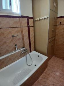 uma casa de banho com uma banheira, um chuveiro e um lavatório. em Villa Sotiri em Sarandë