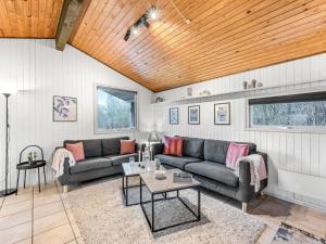 ein Wohnzimmer mit 2 Sofas und einem Tisch in der Unterkunft Holiday Home Barni - all inclusive - 11km from the sea by Interhome in Oksbøl