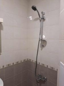 La salle de bains est pourvue d'une douche avec un pommeau de douche. dans l'établissement Zoev, à Plovdiv