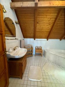a bathroom with a sink and a bath tub at Top Hill Balaton in Badacsonytomaj