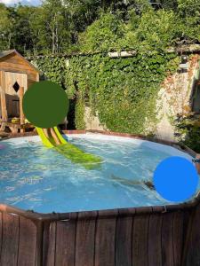 una piscina de agua con una bola verde y azul en Maison moderne et confortable en bordure de forêt, en Poissy