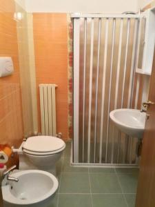 a bathroom with a shower and a toilet and a sink at Sotto Li Foj in Picerno
