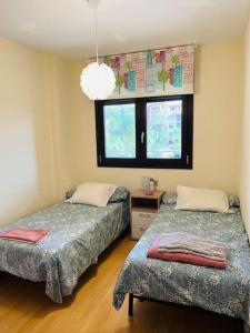 1 Schlafzimmer mit 2 Betten und einem Fenster in der Unterkunft Candela Beach Luxury Apartament in Motril