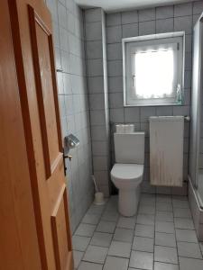 a small bathroom with a toilet and a window at Ehrwalder Sonnenhof in Ehrwald