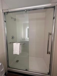 y baño con ducha y puerta de cristal. en Holiday Home Park Central Port Arthur, en Port Arthur