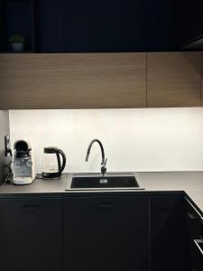 a kitchen with a sink and a toaster on a counter at Altoria Active Gdynia in Gdynia