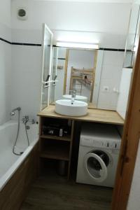 a bathroom with a sink and a washing machine at Chalet Du Regain - 3 Pièces pour 8 Personnes 94 in Valloire