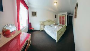 sypialnia z łóżkiem i oknem w obiekcie Hotel u Jindry w mieście Železnice