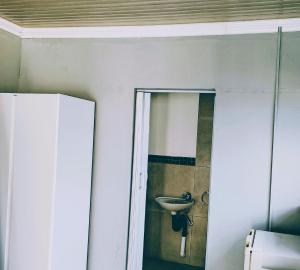 a bathroom with a sink and a mirror at Sem's Guest Cottage in Edenvale +9 photos