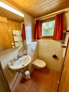 a bathroom with a sink and a toilet at Haus Maran in Urmein