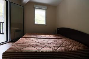 ein Schlafzimmer mit einem Bett in einem Zimmer mit einem Fenster in der Unterkunft Résidence Serias - 3 Pièces pour 6 Personnes 544 in Germ