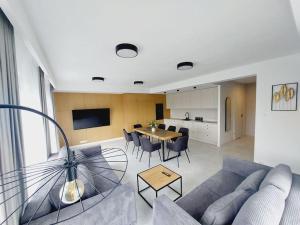 TV a/nebo společenská místnost v ubytování Przestronny apartament, ogródek, bezpłatne miejsca postojowe w garażu, AWG APARTMENTS