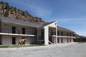 a large bear standing in front of a building at Argo Inn and Suites in Idaho Springs