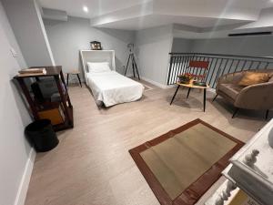 - un salon avec un lit et un canapé dans l'établissement LOFT SALAMANCA n 1, à Salamanque