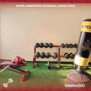 a gym with a rack of dumbbells and a microphone at PRINCIPITO SANTA CRUZ in Santa Cruz de la Sierra