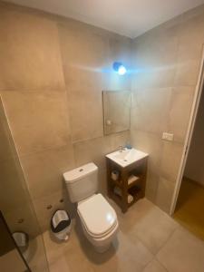 a bathroom with a white toilet and a sink at LOS LIRIOS in Puerto Iguazú