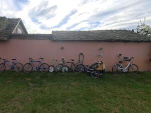a group of bikes parked next to a wall at Villa Sunset in Palić