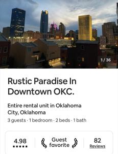 une capture d'écran d'un site web avec vue sur une ville dans l'établissement Rustic Paradise In Downtown OKC., à Oklahoma City