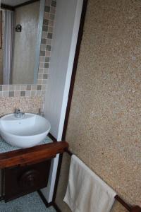 La salle de bains est pourvue d'un lavabo et d'un miroir. dans l'établissement Casa de Tulia, à Quito