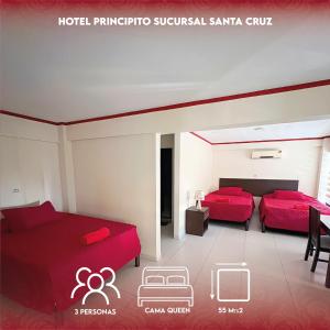 two beds in a room with red sheets at PRINCIPITO SANTA CRUZ in Santa Cruz de la Sierra