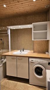 a bathroom with a sink and a washing machine at Résidence Les Glovettes - Studio pour 4 Personnes 164 in Villard-de-Lans