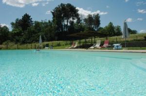 uma grande piscina azul com cadeiras e guarda-sóis em Appartement in Figline Valdarno mit Terrasse, Grill und Garten em Figline Valdarno