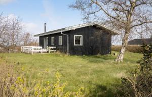 a black house in a field with a tree at Gorgeous Home In Bogense With Kitchen in Bogense