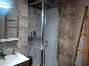 a bathroom with a shower and a sink at Résidence La Grange Des Flocons - Chalets pour 12 Personnes 894 in Valloire