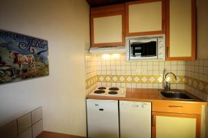 a small kitchen with a stove and a microwave at Résidence Roches Rouges A - 2 Pièces pour 4 Personnes 971 in Tignes
