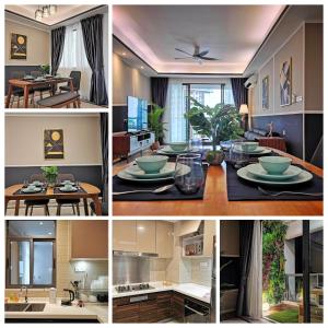 a collage of photos of a kitchen and a living room at Yussy Homestay at R&F Princess Cove in Johor Bahru