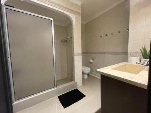 a bathroom with a shower and a sink and a toilet at PH Palermo HollyHouse in Buenos Aires