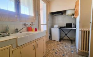 eine kleine Küche mit einer Spüle und einer Theke in der Unterkunft Appartement entier de 40 m2 proche gare Auterive in Auterive