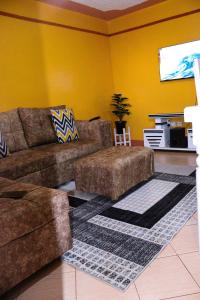 a living room with a couch and a tv at S & A APARTMENTS in Thika