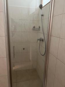 a shower with a glass door in a bathroom at Klockerhof Appartements I Rooms in Hart bei Graz