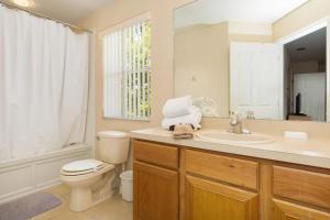 a bathroom with a toilet and a sink and a mirror at Kosies Lake Escape in Orlando