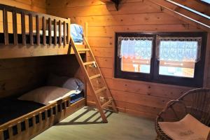 a bunk bed in a cabin with a ladder and a window at Chalet Cosy - Chalets pour 5 Personnes 111 in Morzine