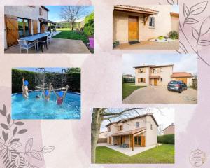 a collage of pictures of houses and a pool at Grande Maison à 15mn de Lyon centre en voiture in Corbas