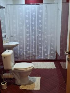a bathroom with a toilet and a shower and a sink at HomeViza in Yambol