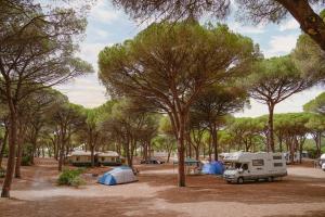 a group of campgrounds with tents and a truck at Camping Village S'Ena Arrubia in Arborea