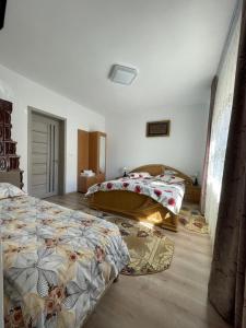 1 dormitorio con 2 camas en una habitación en Pensiunea CAV en Novaci-Străini