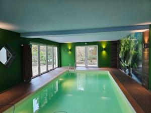 a large swimming pool in a room with green walls at Holiday home in Coswig 3105 in Möllensdorf