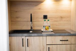 a kitchen with a sink and a counter top at Amarru Apartments in Piran