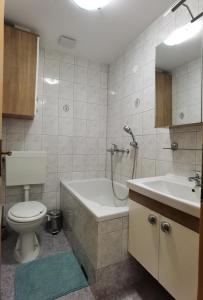 a bathroom with a toilet and a tub and a sink at Guest house 902 Črnivec in Gornji Grad